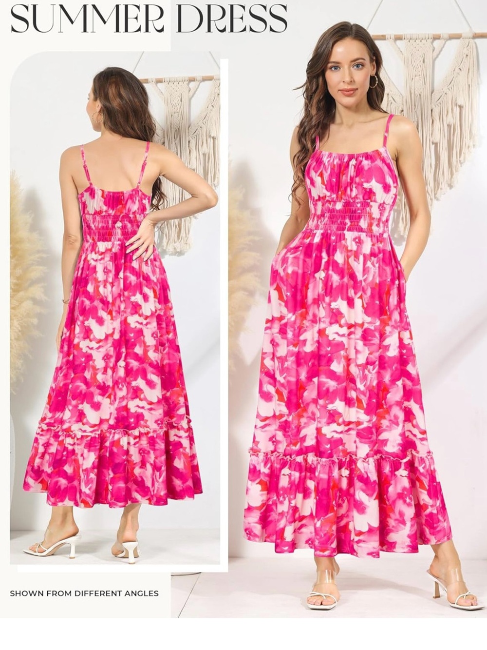Grace Karin Rose Pink Floral Tiered Summer Resort Maxi Dress